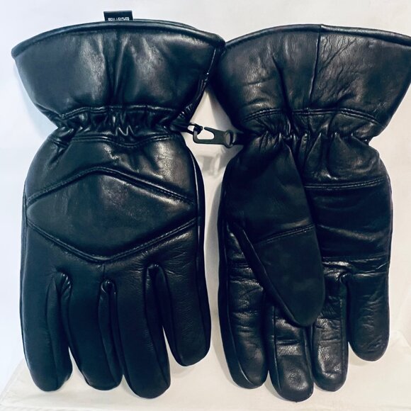 Thinsulate 3M Black Soft Leather Fitted Wrist Gloves-Men's-Black Lined-Hooked - Picture 3 of 12